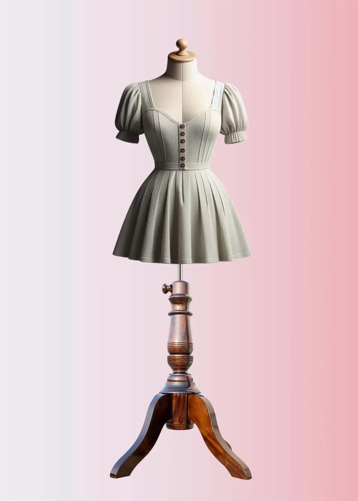 Wooden dress form stand in brown colour with fourpod base for display and tailoring