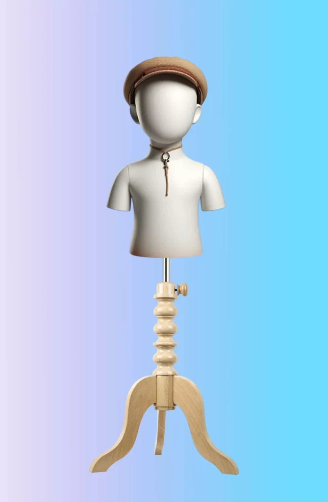 Wooden child dress form stand in natural colour for display, boutique and mannequin showroom