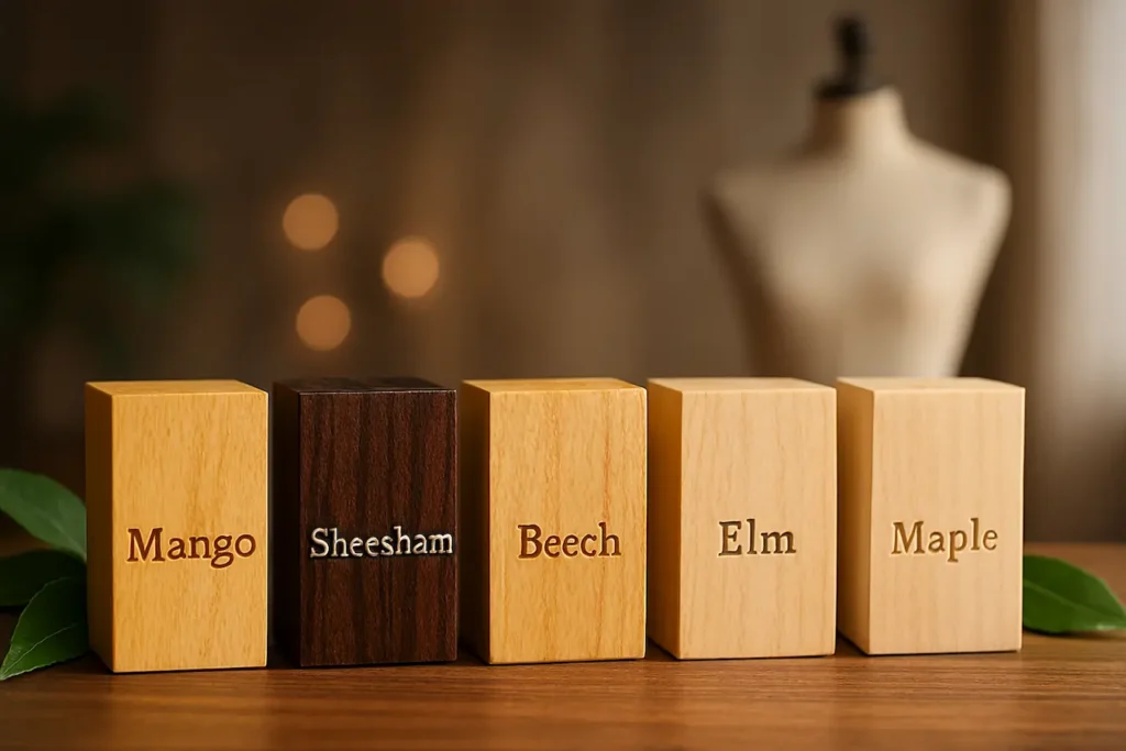 hardwood blocks on the table of mango, sheesham, beech, elm, maple