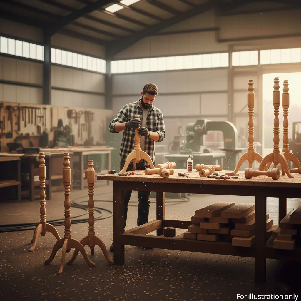 person assembling the parts of wooden dress form stand