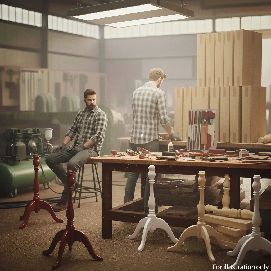 two people are preparing for sanding and finishing the wooden dress form stand, torso stand.