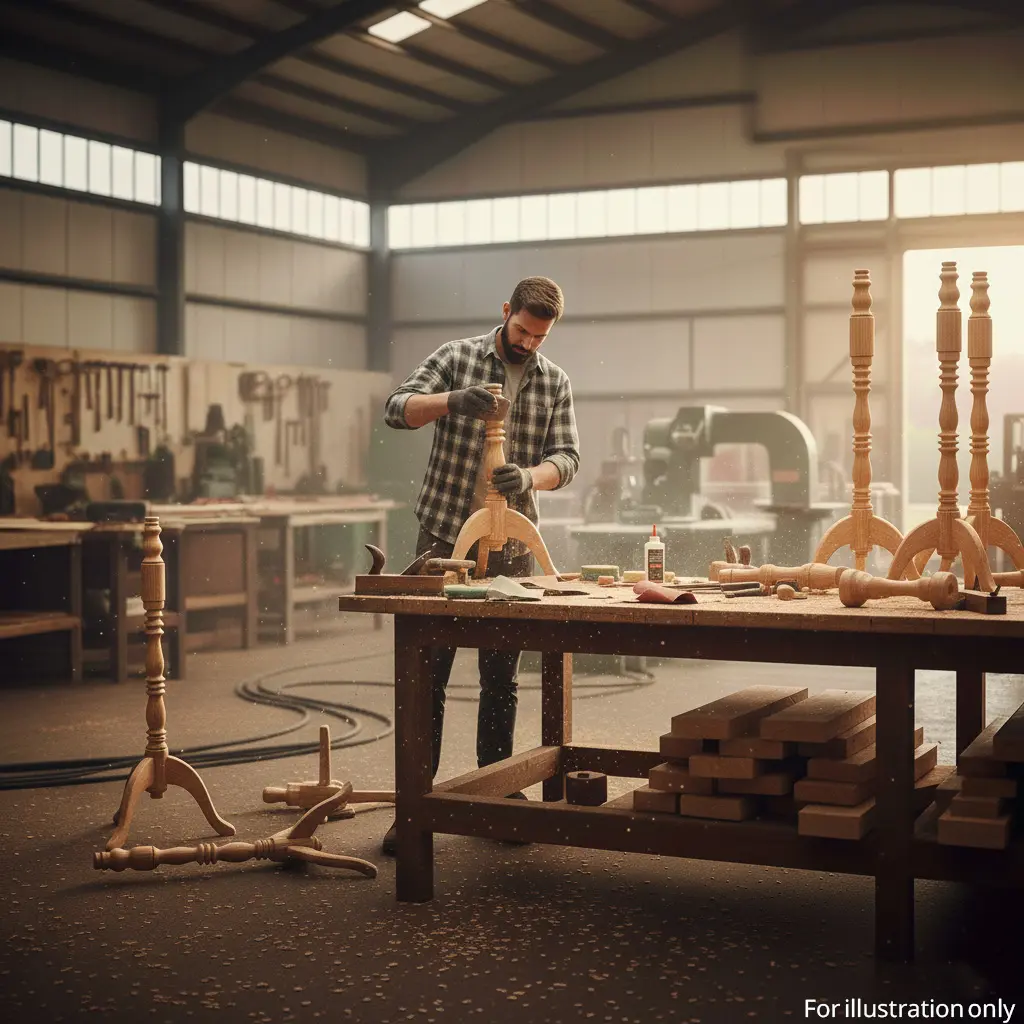 person performing sanding and suface processing on the wooden dress form stand