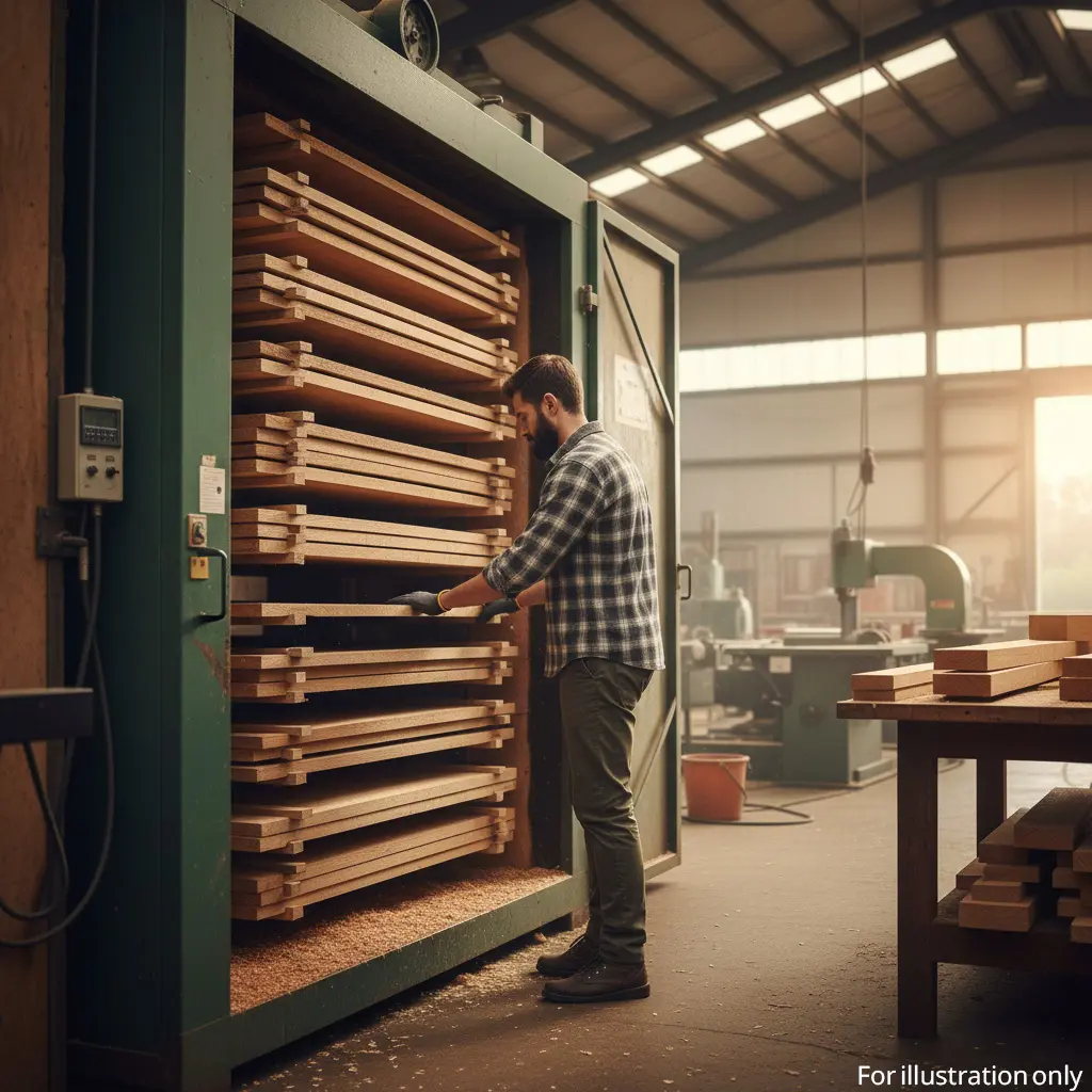 a person is drying and curing the wood in wood seasoning plant
