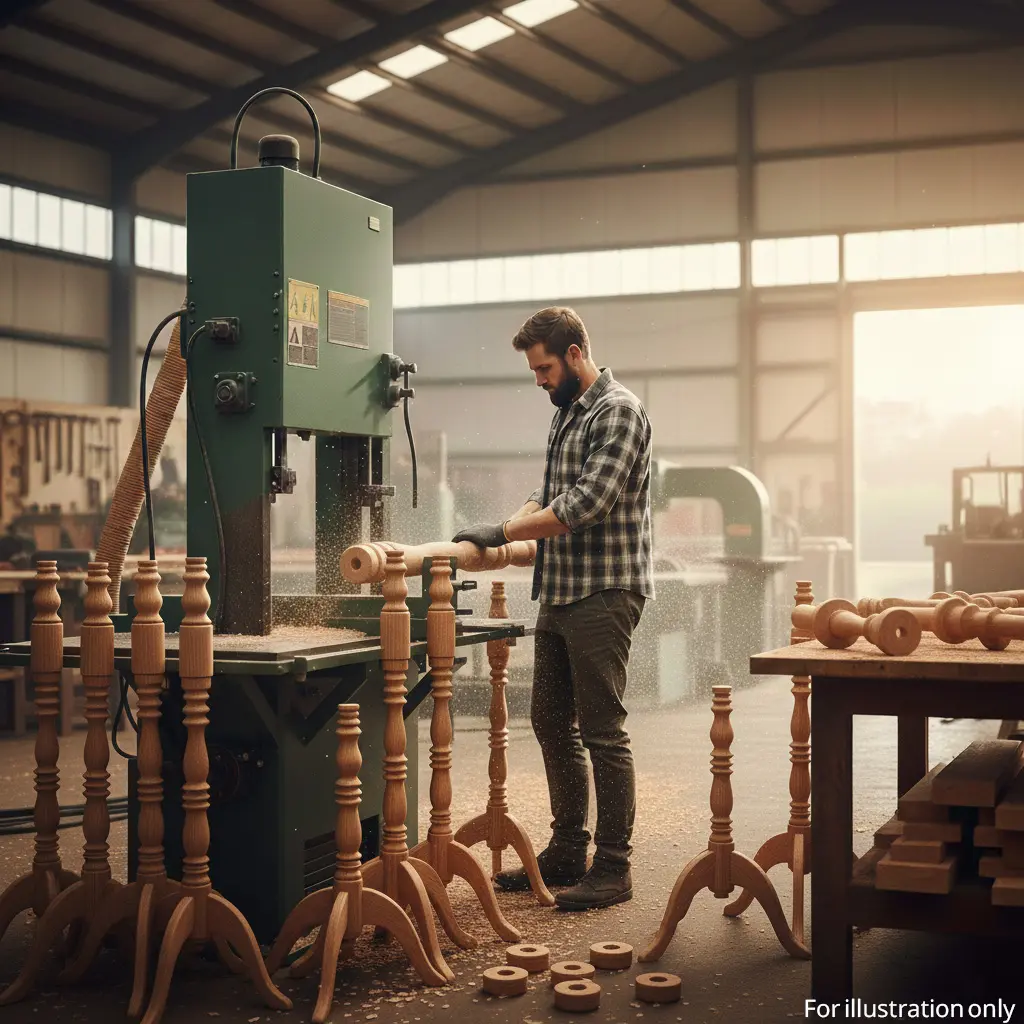 a person is shaping and sizing the pole of wooden torso stand