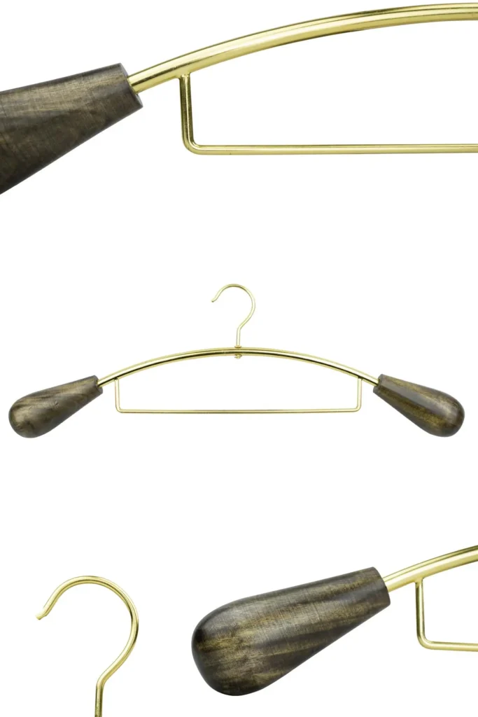 wooden cloth hanger, brass plated pipe