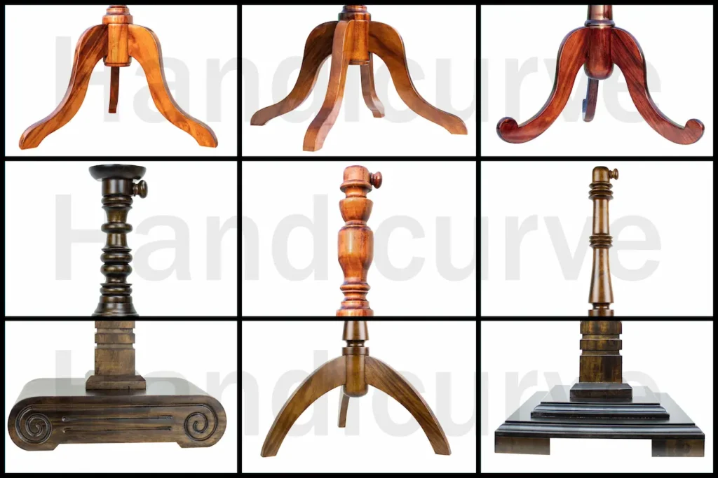 wooden dress form stand differnet types of bases and poles such as tripod, fourpod, pedestal, columns, curved
